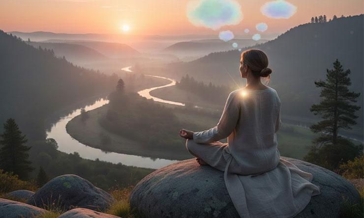 Illustration Of Observing Thoughts Calmly Without Emotional Reaction